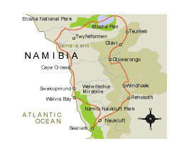 Map of The Classic Namibia Safari