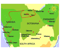 Map of The Nambia & Botswana Adventure